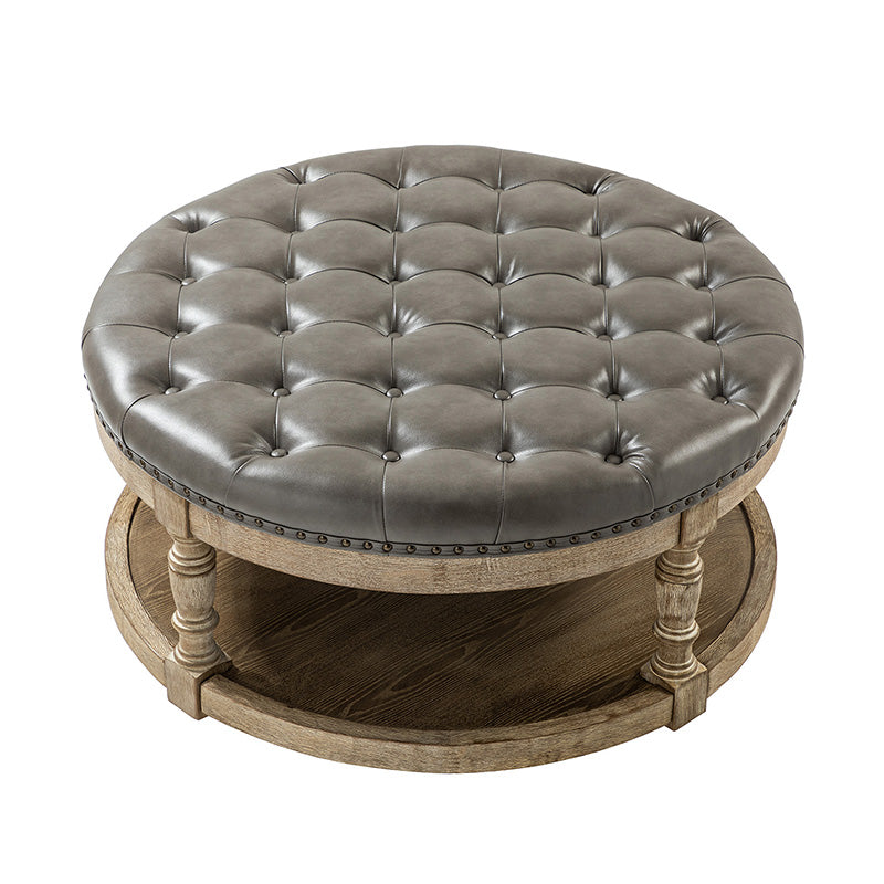 Annette Transitional Vegan Leather Storage Button-tufted Ottoman